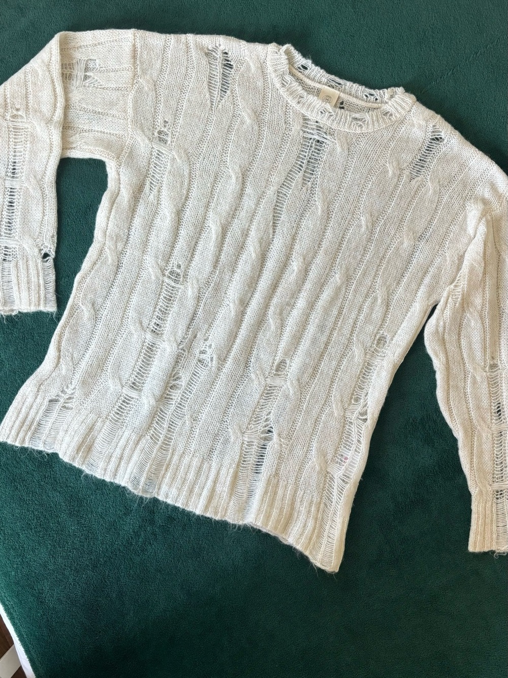 Urban Outfitters Distressed Cable Crew Sweater - Creamz